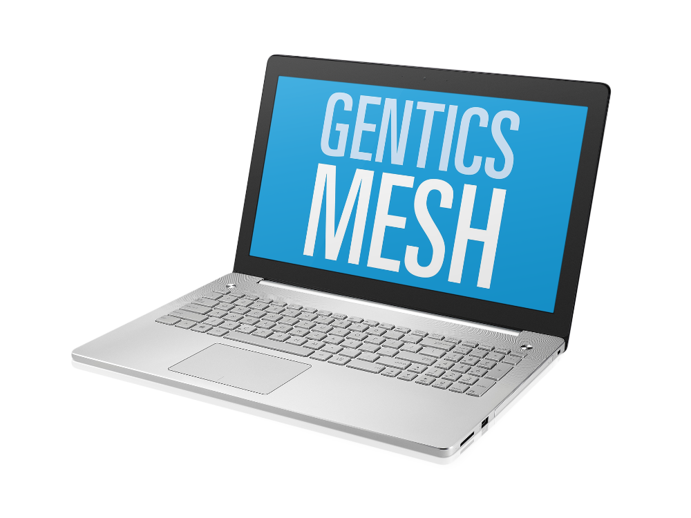 Bild von Notebook mit Gentics Mesh Logo