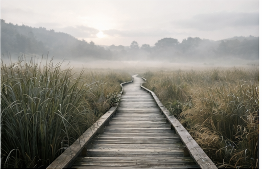 Steg in Graslandschaft
